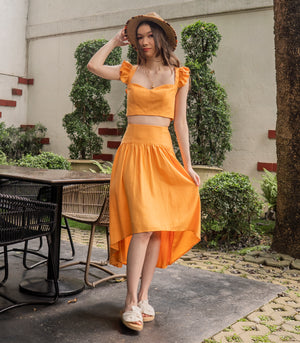 Hikuai Crop Top and Mullet Skirt Set (Tangerine)