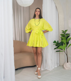 Paloha Fluted Mini Dress (Lemon)