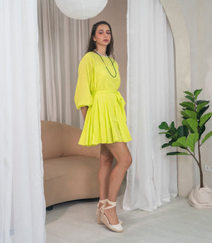 Paloha Fluted Mini Dress (Lemon)