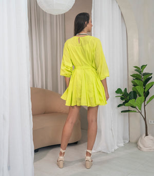 Paloha Fluted Mini Dress (Lemon)