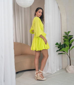 Paloha Fluted Mini Dress (Lemon)