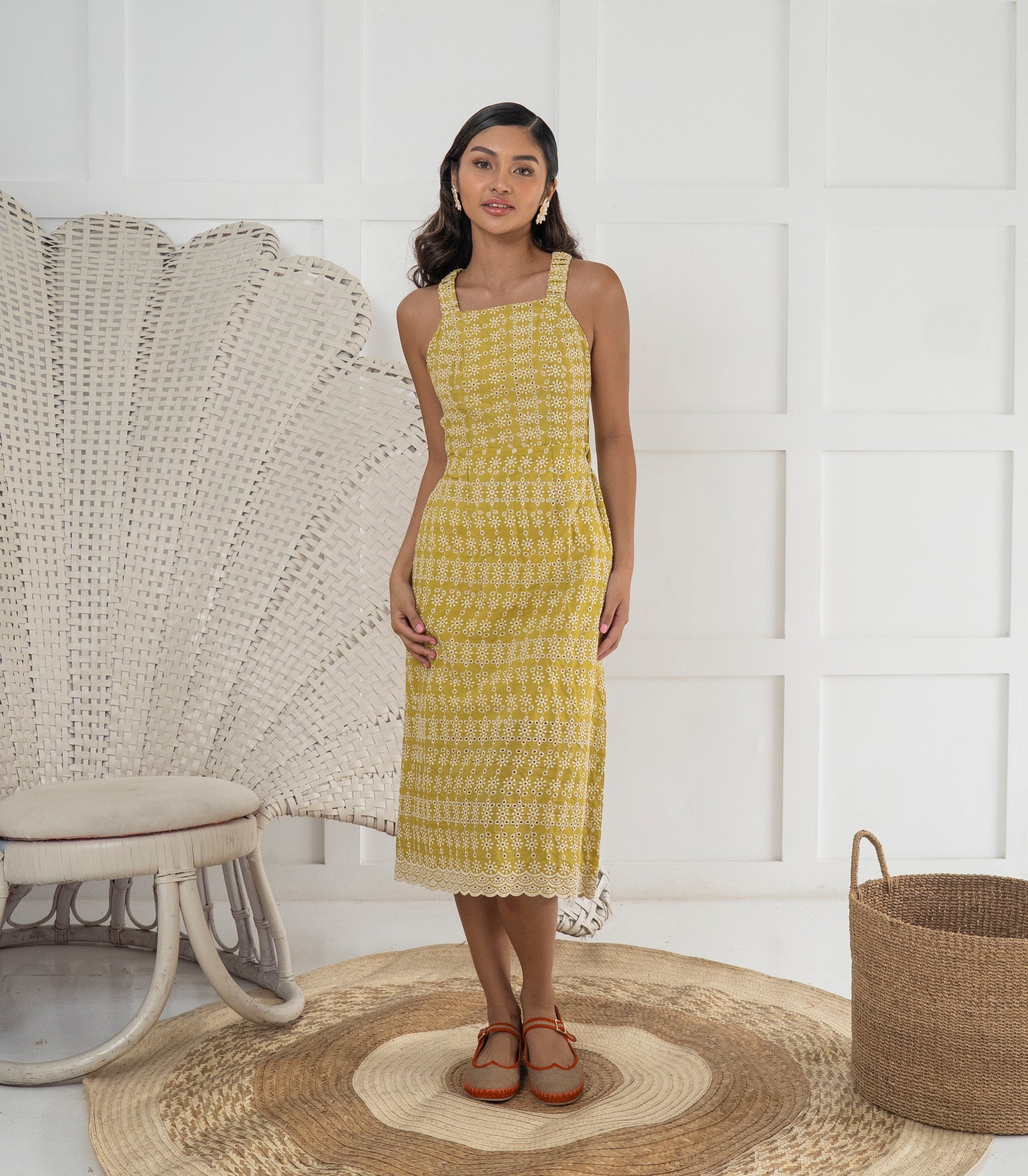 Casita Carramar  Cross Back Midi Dress  (Mustard)