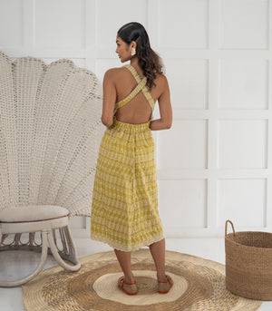 Casita Carramar  Cross Back Midi Dress  (Mustard)