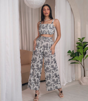 Marana Tha Morelia Sleeveless Pleated Crop Top and Pants Set (Black Toile)