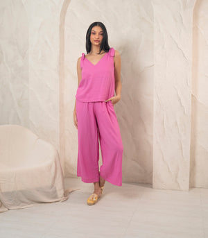 Florence Fling Guarana  Linen Top  And Gartered Pants Set