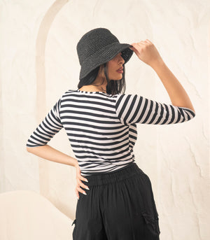 Florence Fling Flow Active Wrap Top (Black & White Stripes)