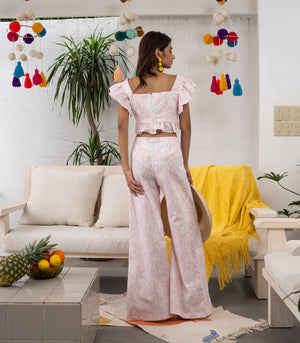 Soweto  Flounce Sleeve Top and Pants Set (Pastel Pink)