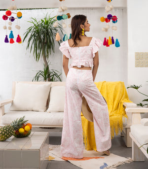 Soweto  Flounce Sleeve Top and Pants Set (Pastel Pink)