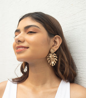 Monstera Acrylic Drop Earrings - Taupe