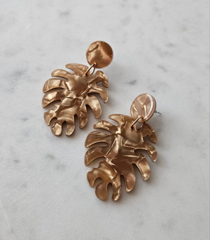 Monstera Acrylic Drop Earrings - Taupe